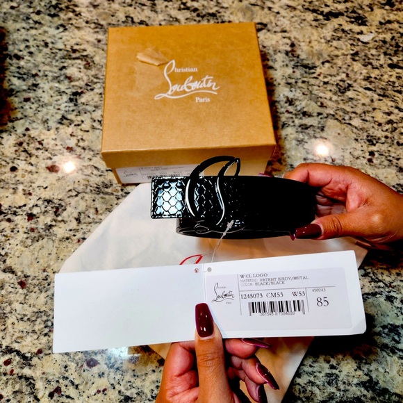 NEW Christian Louboutin Black Hardware and Black Snake Embossed Belt Size 85 - Picture 1 of 7